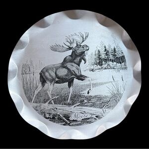 Vintage Reynolds Stylemaster Tray-Plaque Moose 14.5" in Diameter Aluminum Tray